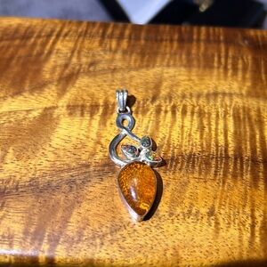 Sterling silver 925 Amber and Fire Opal pendant